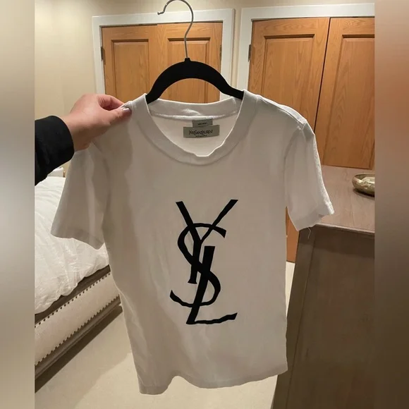 Yves Saint Laurent White and Black Short Sleeve Tee